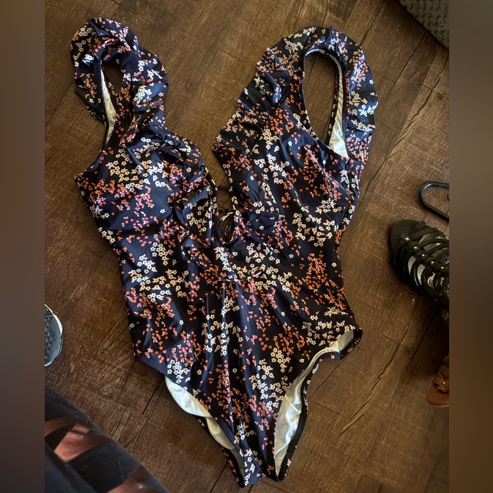 MICHAEL Michael Kors Floral One Piece Swimsuit - Black and White